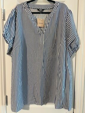 Blue & White Striped V-Neck Top
